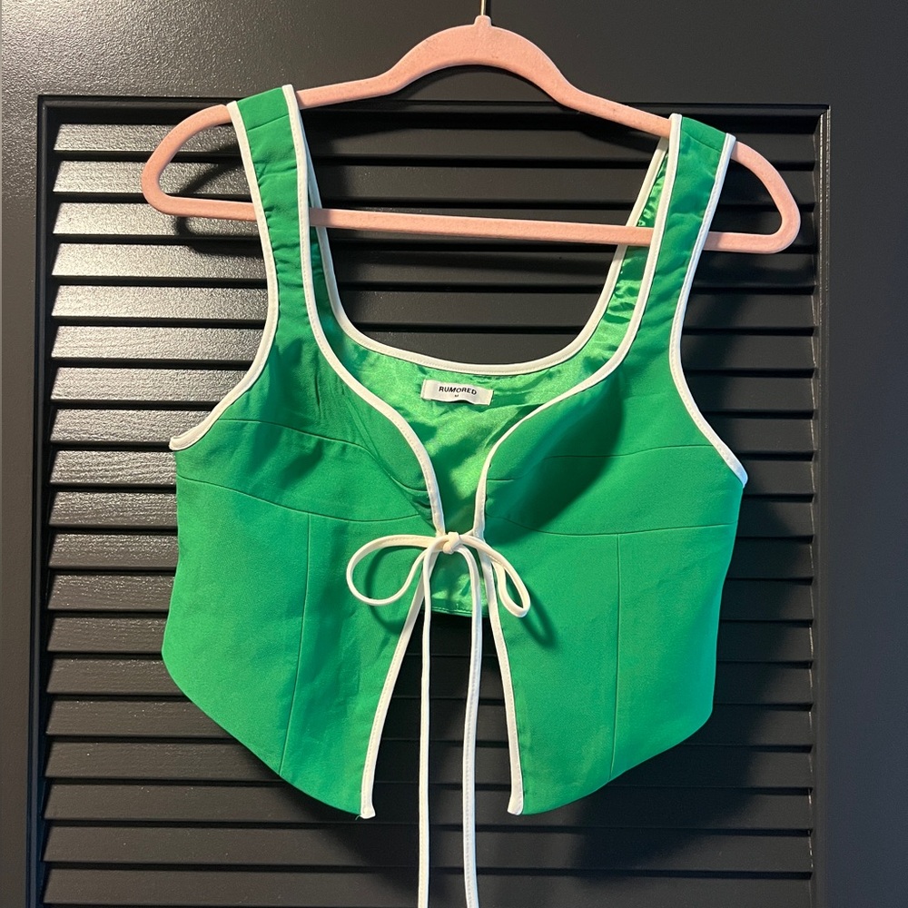Rumored Green Sleeveless Top with White Trim